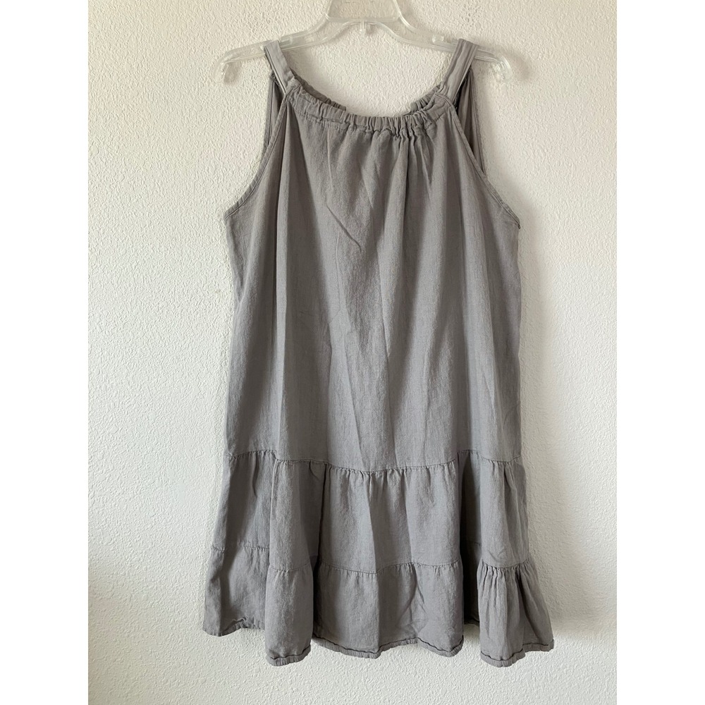 MADE IN ITALY Linen Blend Swing Shift Midi Dress XL Ruffle Boho Resortwear Gray